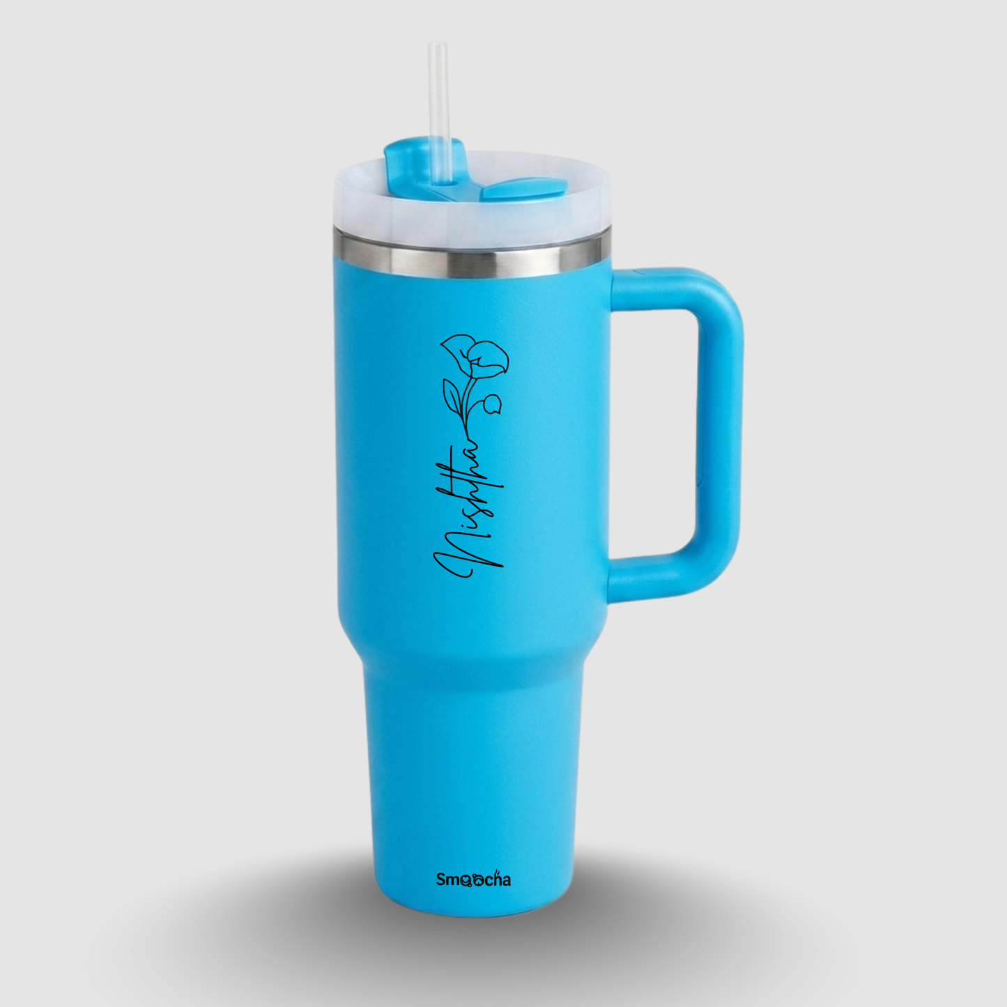 Personalized Birth Flower Tumbler with Straw, Lid, and Handle