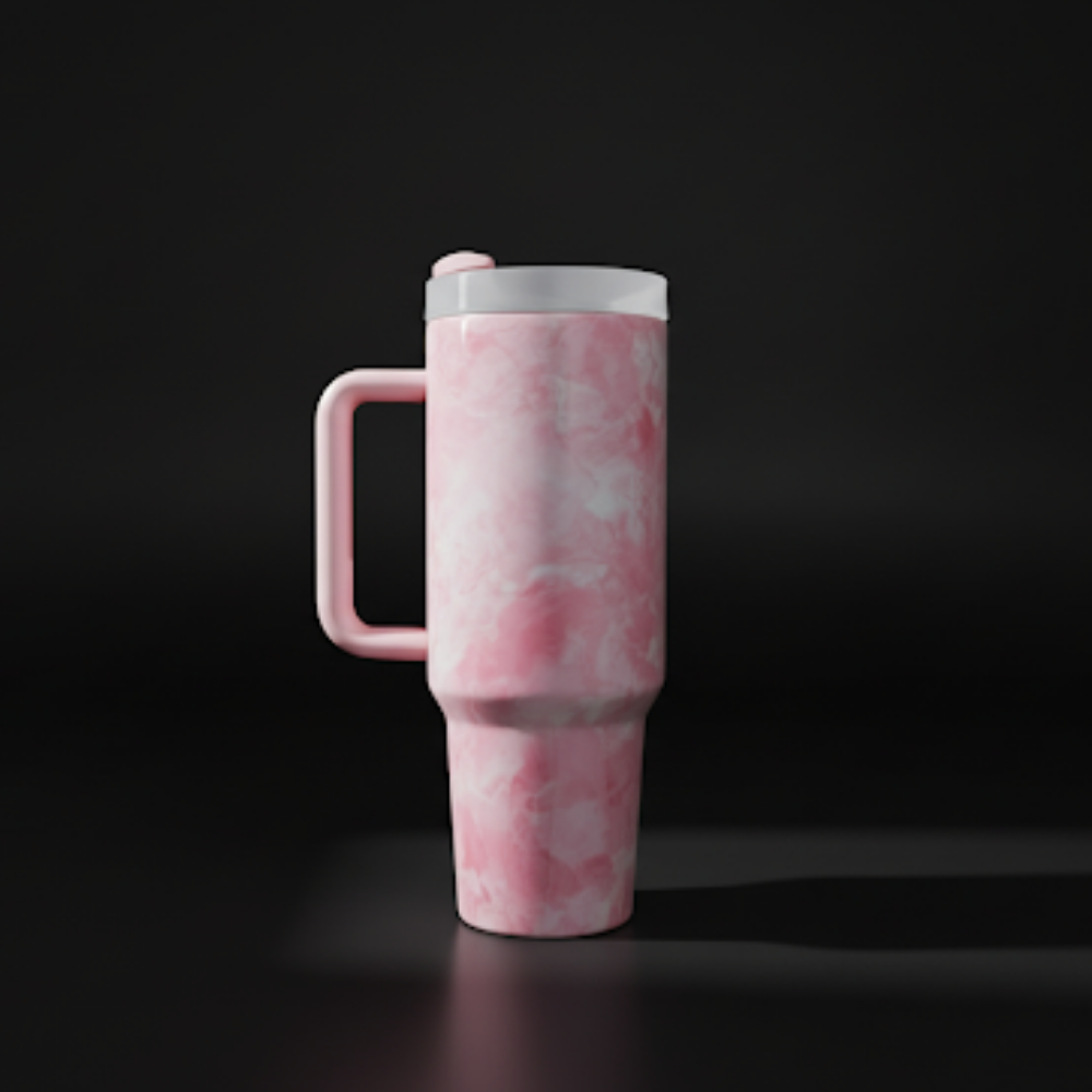 Marble Design Tumblers with straw and handle, Stainless Steel, Insulated - 1200ml