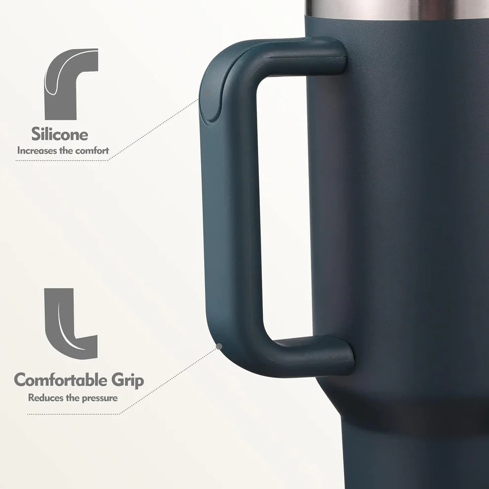 Marble Design Tumblers with straw and handle, Stainless Steel, Insulated - 1200ml
