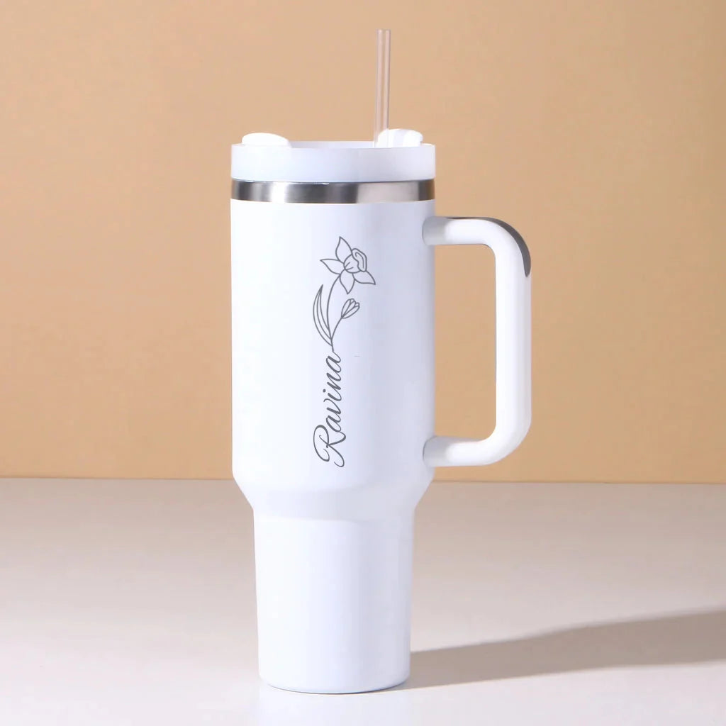 customised tumbler with flower design