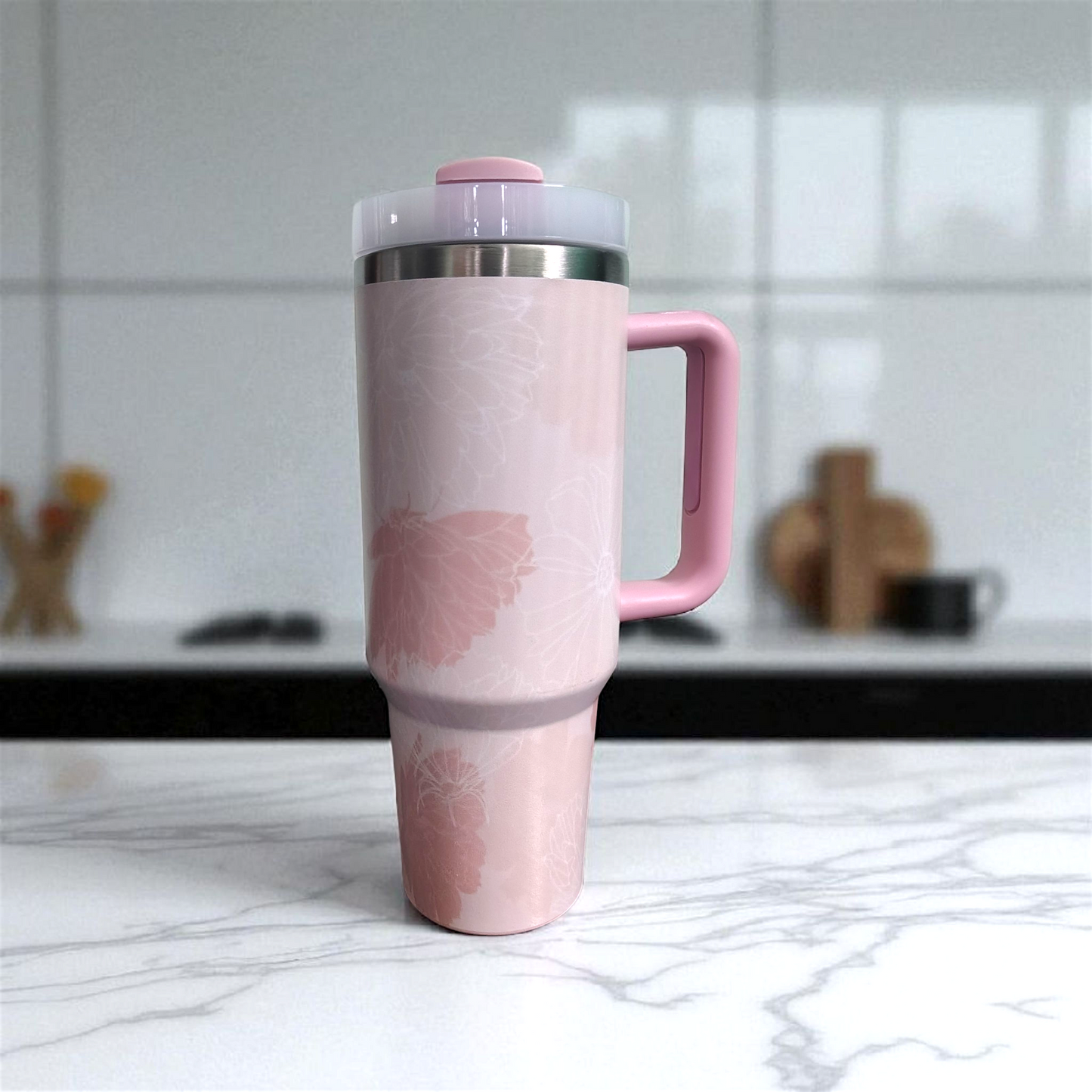 marble design tumbler - flower pink
