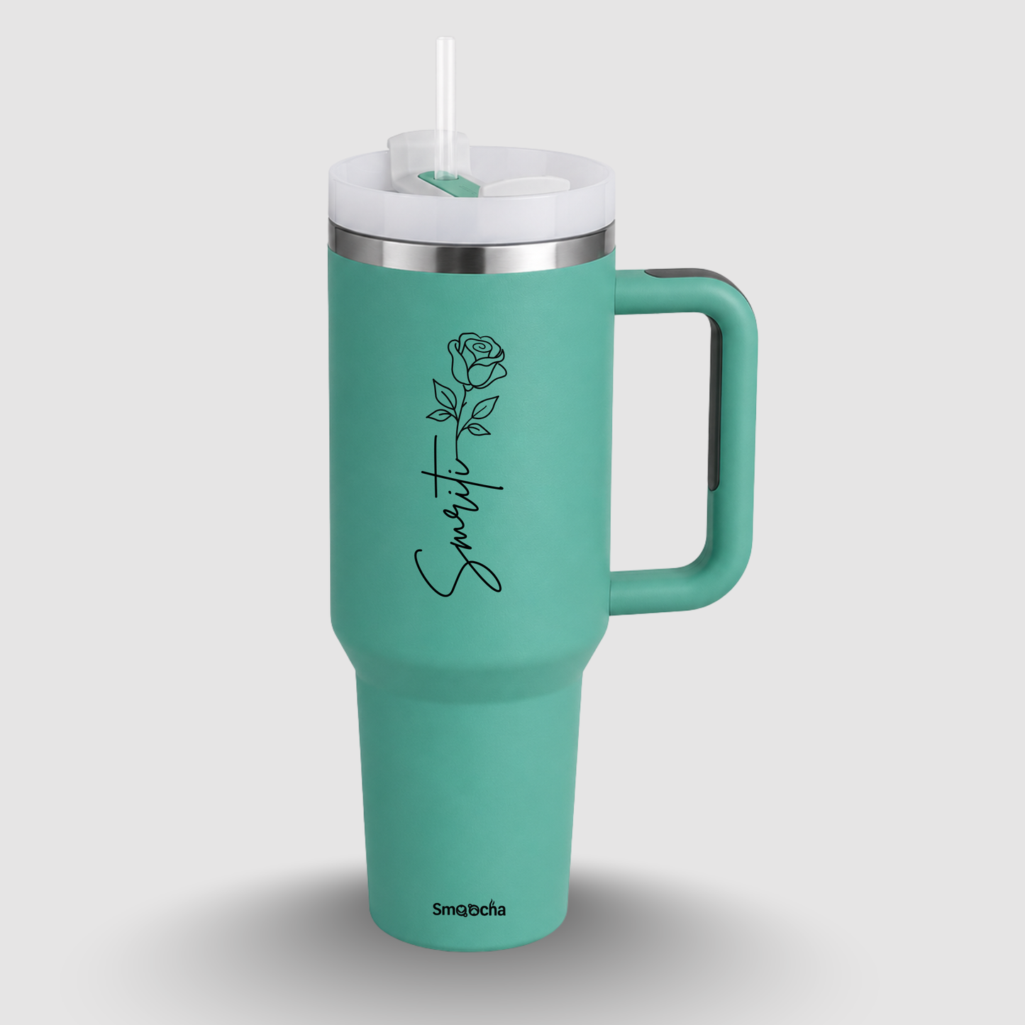 Personalized Birth Flower Tumbler with Straw, Lid, and Handle