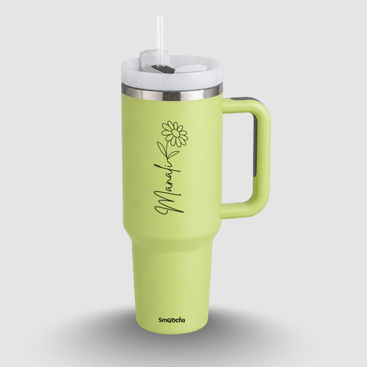Personalized Birth Flower Tumbler with Straw, Lid, and Handle