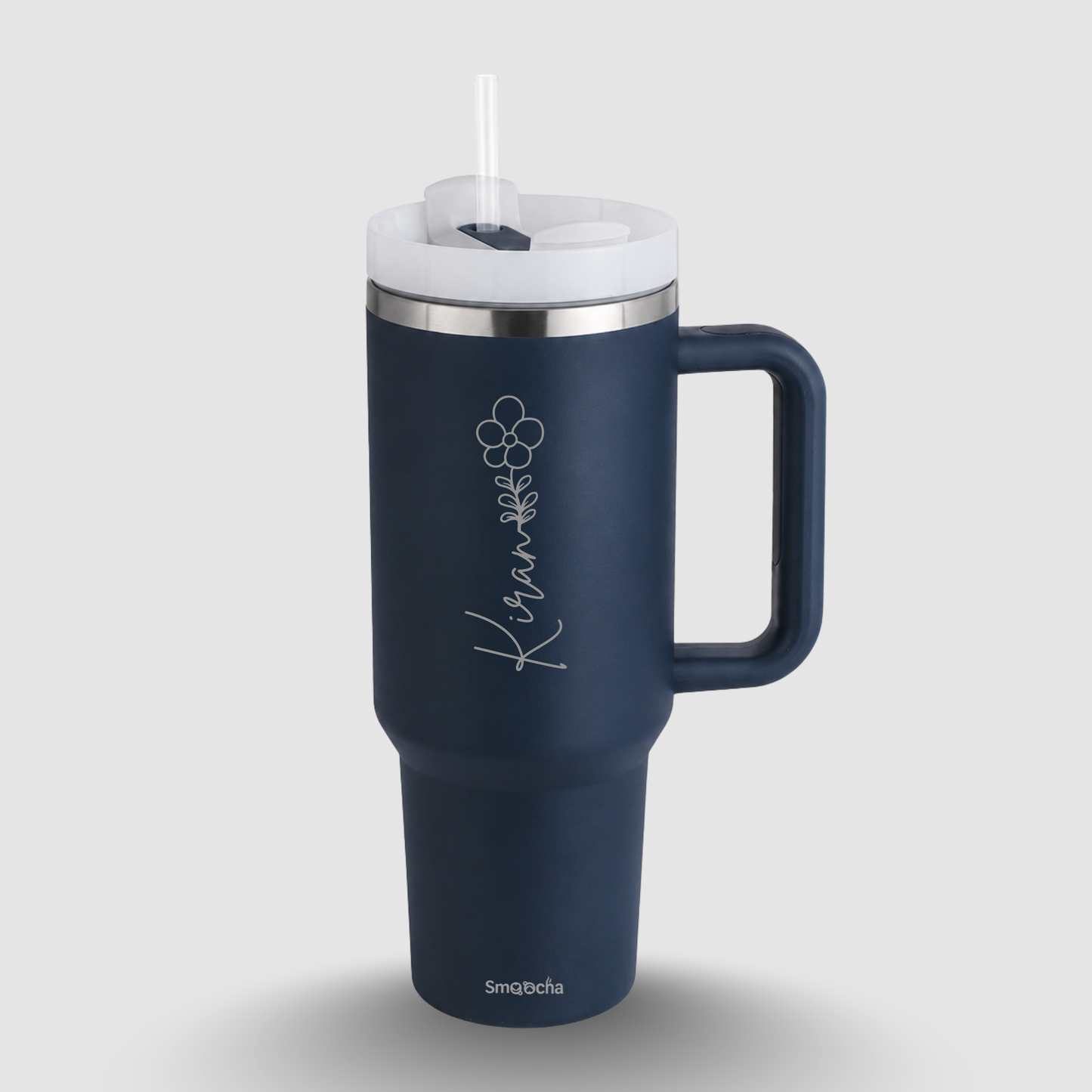Personalized Birth Flower Tumbler with Straw, Lid, and Handle