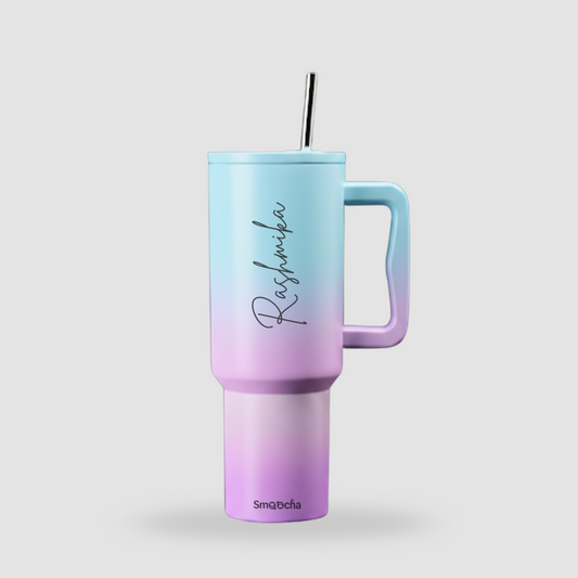 Pink and blue Tumbler With Name (Ombre)- Stainless Steel, Insulated - 1200ml