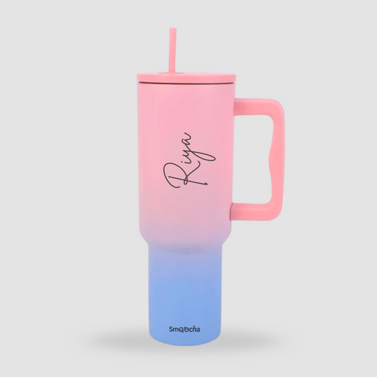 Pink and blue Tumbler With Name (Ombre)- Stainless Steel, Insulated - 1200ml