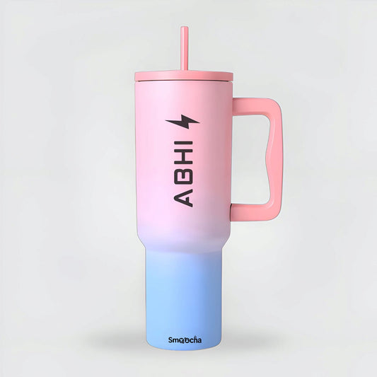 Customized Pink and Blue Tumbler with Emojis - Stainless Steel 1200ml