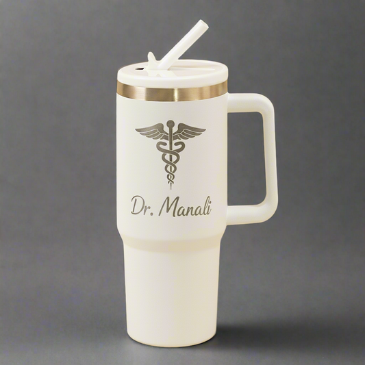 personalized tumbler for doctors - cream