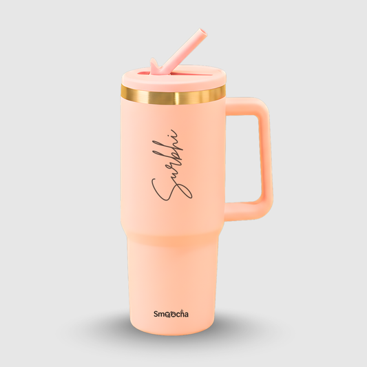 Personalized Tumbler with Straw India  - Stainless Steel, Insulated - 1200ml