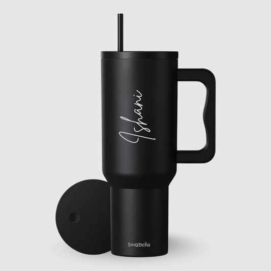 Personalized Tumbler with Straw and Handle - Stainless Steel, Insulated - 1200ml