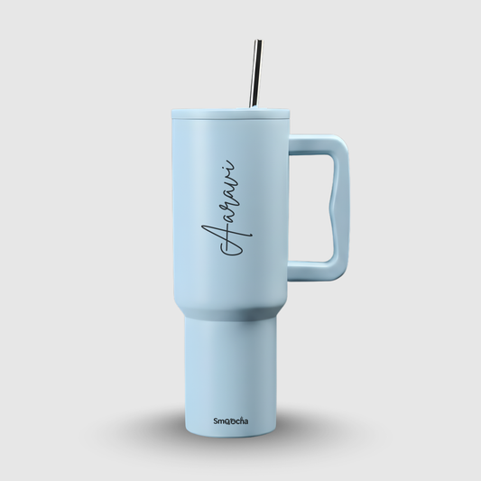 Personalized Tumbler with Straw and Handle - Stainless Steel, Insulated - 1200ml